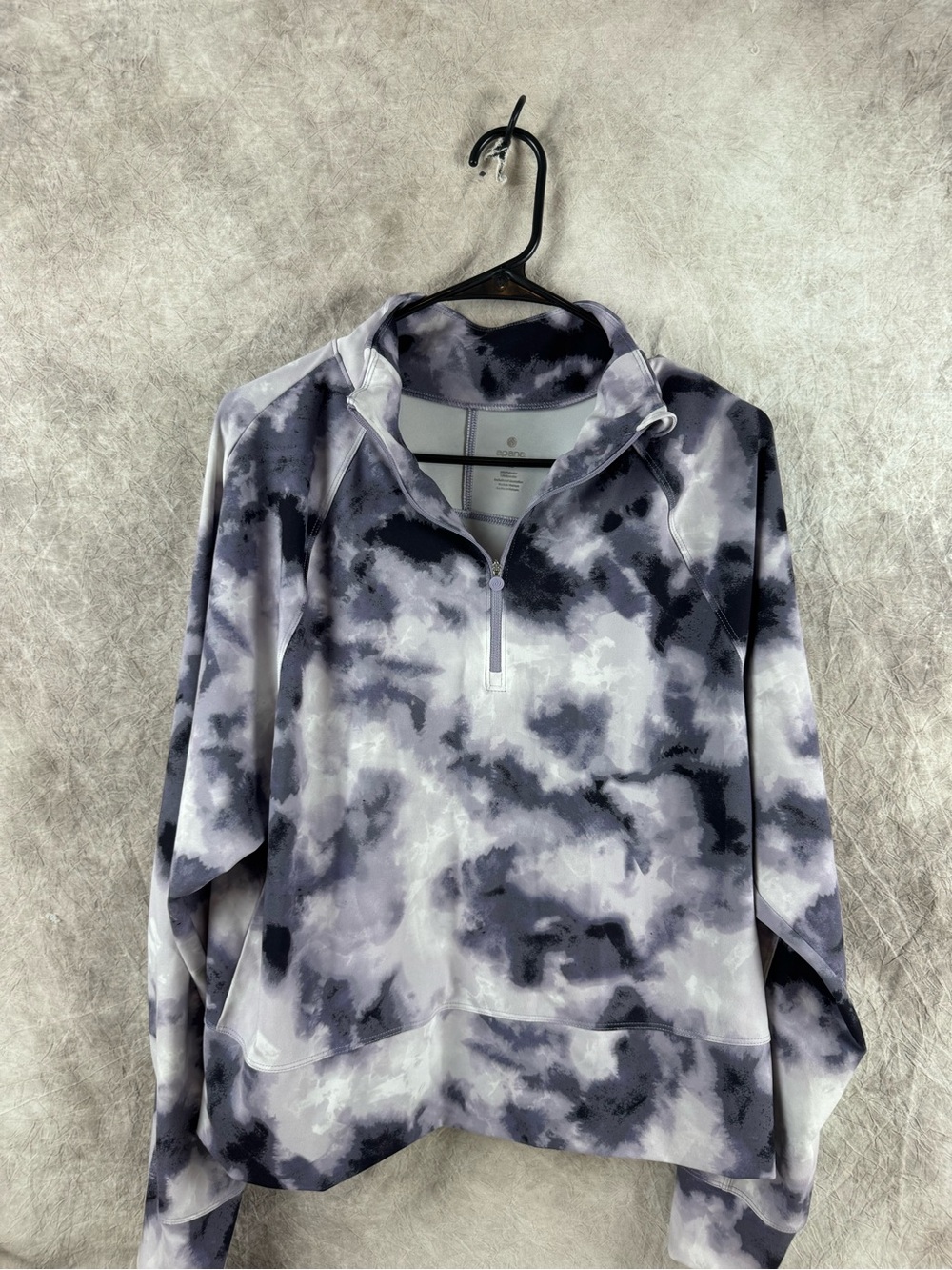 Apana Women’s Gray & Black Tie-Dye Quarter Zip Pullover Yoga Top